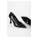 Shoeberry Women's Divini Black Snake Pattern Heeled Shoes Stiletto