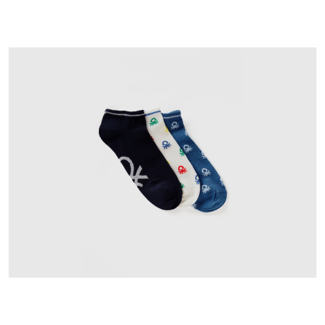 Benetton, White, Blue And Dark Blue Short Socks United Colors of Benetton