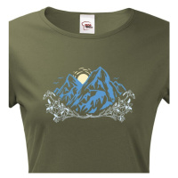 Dámské tričko pro turisty a cestovatele s potiskem alpských hor