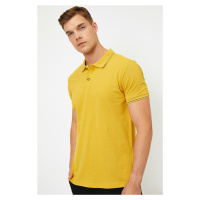 Koton Pánské žluté rolákové tlačítko s detailním límcem a pruhovanými rukávy Slim Fit tričko