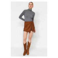 Trendyol Camel Stone Suede Woven Short Skirt