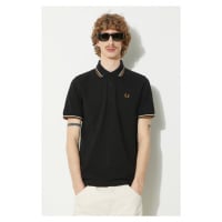 Bavlněné polo tričko Fred Perry Twin Tipped Shirt černá barva, s aplikací, M12.U57