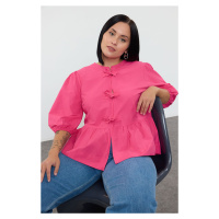 Trendyol Curve Pink Women's Bowknot Woven Plus Size Blouse