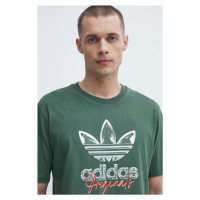 Bavlněné tričko adidas Originals zelená barva, s potiskem, IS0228