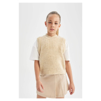 DEFACTO Girl's Beige Crew Neck Knitwear Sweater