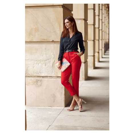Elegantní kalhoty s červeným řasením FASARDI