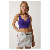 Happiness İstanbul Women's Purple Strap Crop Knitted Blouse