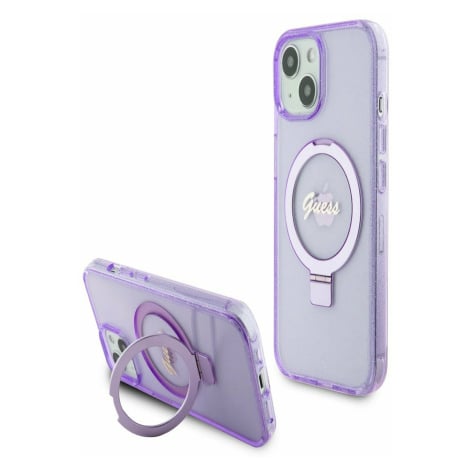 IML Ring Stand Glitter MagSafe Zadní Kryt pro iPhone 15 Plus Purple Obal na telefon Guess