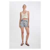 DEFACTO Mom Fit High Waist Cut-Toe Jean Shorts