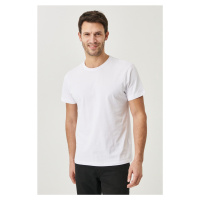 AC&Co / Altınyıldız Classics Pánské bílé tričko s krátkým rukávem ze 100% bavlny Slim Fit Slim F