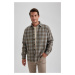 DEFACTO Relax Fit Polo Collar Buttoned Thick Fabric Plaid Patterned Shirt Jacket