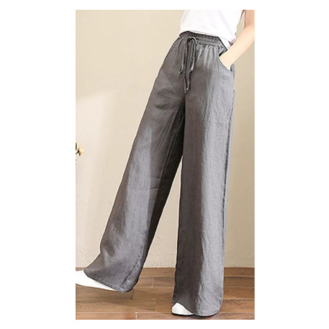Lněné dámské kalhoty se širokými nohavicemi