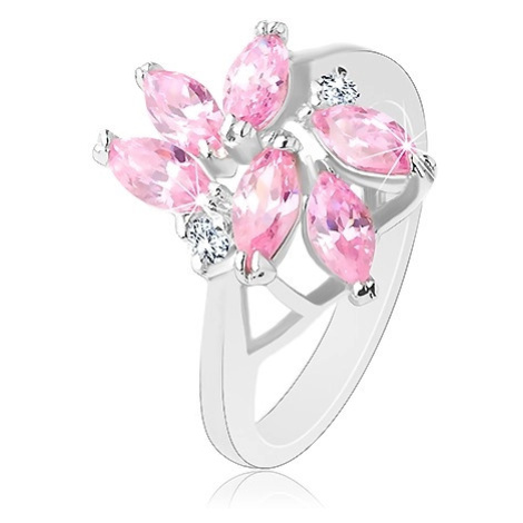 Prsten zdobený broušenými zrnky růžové barvy, dva kulaté čiré zirkony Šperky eshop