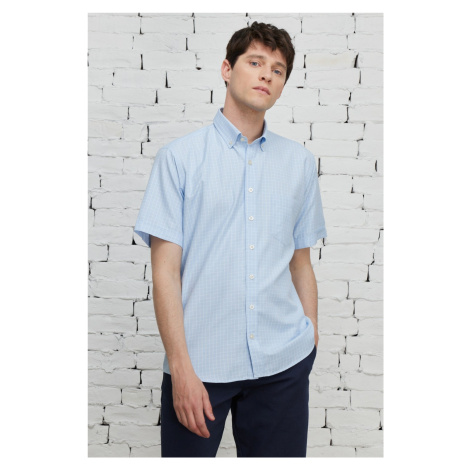 ALTINYILDIZ CLASSICS Men's Light Blue Comfort Fit Comfy Cut Buttoned Collar Check Short Sleeve S AC&Co / Altınyıldız Classics