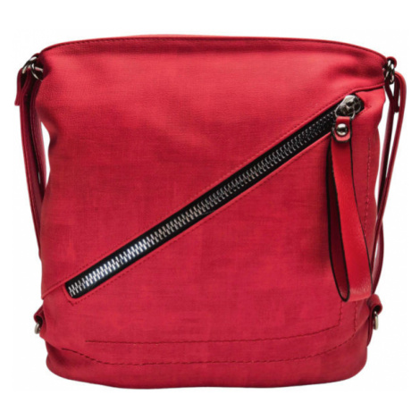 Střední červený kabelko-batoh 2v1 se slušivým šikmým zipem