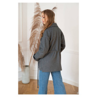 Volný krátký dámský kabát v grafitové barvě model 16148207 - ROSSE LINE
