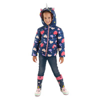 Denokids Unicorn Girls' Water Repellent Hooded Navy Blue Coat