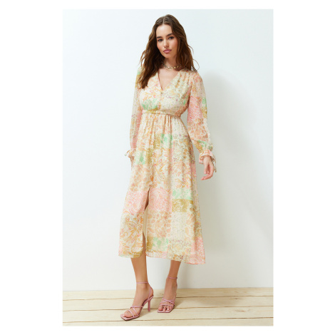 Trendyol Powder Paisley Patterned Chiffon Lined Maxi Woven Dress