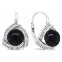 Brilio Silver Luxusní stříbrné náušnice s černou perlou EA393WBC