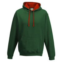 Just Hoods Unisex týmová kontrastní klokánka s kapucí, zelená lahvově - červená, vel.L