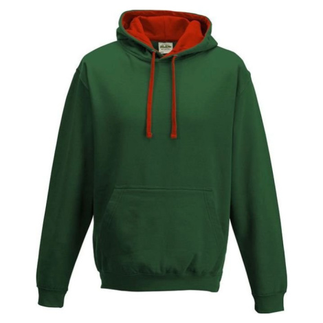 Just Hoods Unisex týmová kontrastní klokánka s kapucí, zelená lahvově - červená, vel.L
