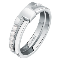 Trussardi Půvabný ocelový prsten se zirkony T-Logo TJAXC42 52 mm