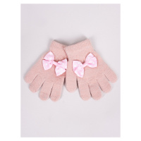 Yoclub Kids's Girls' Five-Finger Gloves With Bow RED-0070G-AA50-007