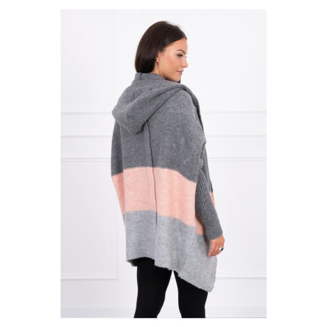 Tříbarevný svetr s kapucí grafit+pudrová růžová+šedá Kesi