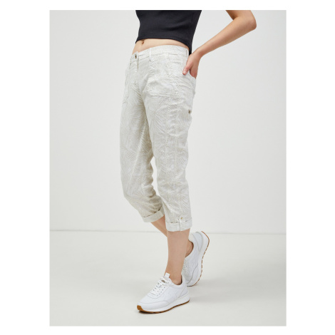 Bílé vzorované tříčtřvrteční slim fit kalhoty CAMAIEU Camaïeu