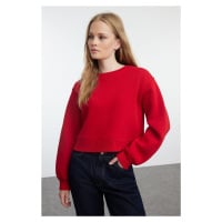 Trendyol Red Thick Fleece Inside Relaxed/Wide Fit Crop Basic Knitted Sweatshirt