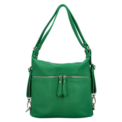 Stylový dámský kožený kabelko-batoh přes rameno Fredda, zelená Delami Vera Pelle