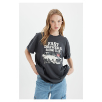 DEFACTO Oversize Fit Crew Neck Printed Short Sleeve T-Shirt