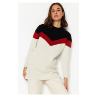 Trendyol Black Ecru Color Block Striped Knitwear Sweater