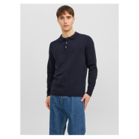 Jack & Jones Tmavě modré pánské úpletové polo tričko s dlouhým rukávem Jack & J - Pánské