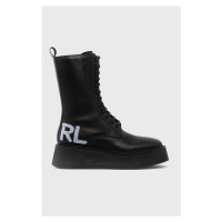 Kožené kotníkové boty Karl Lagerfeld Zephyr dámské, černá barva, na platformě