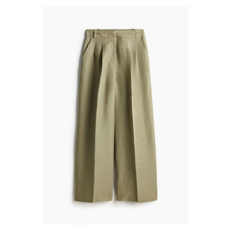H & M - Elegantní kalhoty z lněné směsi - zelená H&M