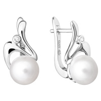 Gaura Pearls Stříbrné náušnice s řiční perlou a zirkony Ellie, stříbro 925/1000 SK20111EL Bílá