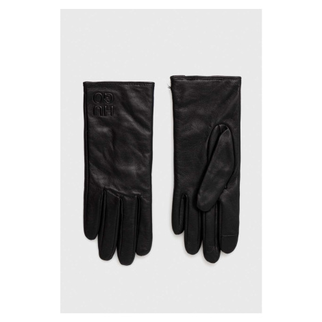 Kožené rukavice HUGO dámské, černá barva Hugo Boss
