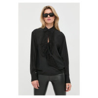 Hedvábné tričko Victoria Beckham černá barva, relaxed, s klasickým límcem