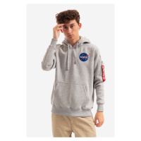 Mikina Alpha Industries Space Shuttle Hoody pánská, šedá barva, s kapucí, s potiskem, 178317.17