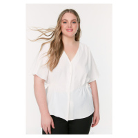 Trendyol Curve Weave Ecru V-Neck Tiered Blouse