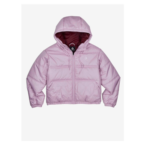 Světle fialová dámská prošívaná zimní bunda s kapucí Converse Embroide - Dámské