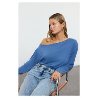 Trendyol More Sustainable Indigo 100% Modal Fabric Boat Neck Relaxed/Comfortable Cut Knitted Blo