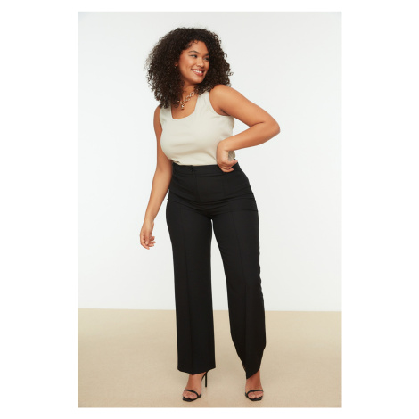 Trendyol Curve Black High Waist Rib Stitching Flared Leg Weave Trousers