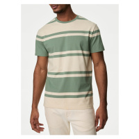 Zeleno-krémové pánské pruhované tričko Marks & Spencer