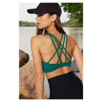 Trendyol Dark Green Supported/Styling Back Cross String Strap Knitted Sports Bra