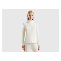 Benetton, White Turtleneck Sweater In Cashmere And Wool Blend