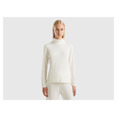 Benetton, White Turtleneck Sweater In Cashmere And Wool Blend United Colors of Benetton
