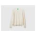 Benetton, Cream Crew Neck Sweater In Merino Wool