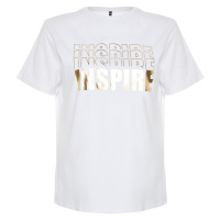 Trendyol Curve White Gold Metal Printed Boyfriend Knitted T-shirt